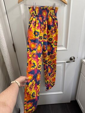 Lucy & Yak Colorful Smocked Cotton Pants - Yellow Pink Blue